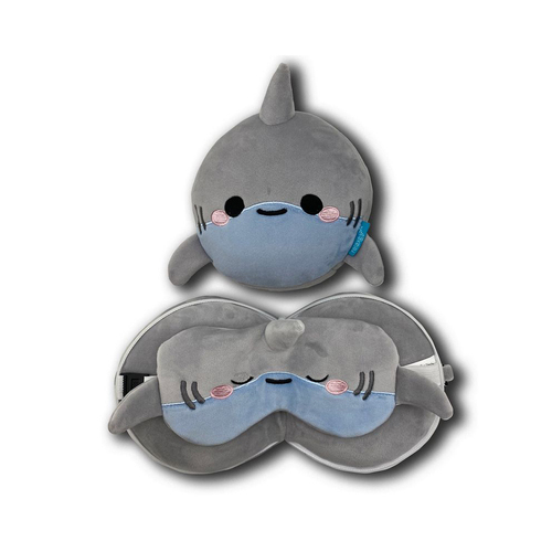 2pc Relaxeazzz Shark Pillow Plush & Sleeping Eye Mask - Grey