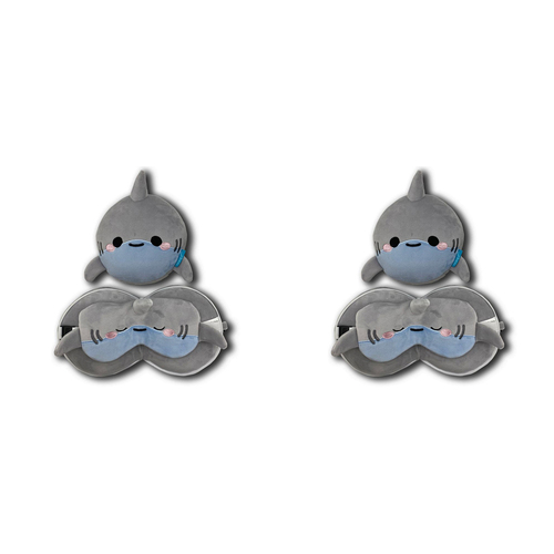 2x 2pc Relaxeazzz Shark Pillow Plush & Sleeping Eye Mask - Grey