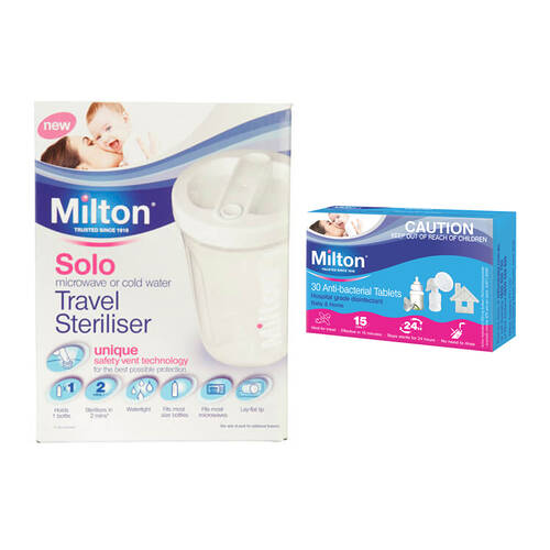 Milton Solo Microwave/Cold Water Travel Steriliser & 30pc Anti-Bacterial Tablets