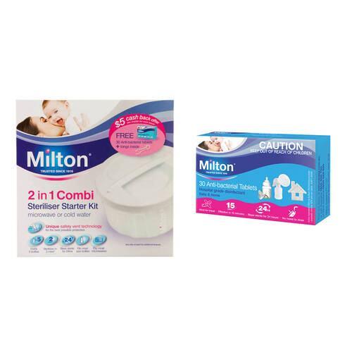 Milton 2 in 1 Combi Steriliser Starter Kit & 30pc Anti-Bacterial Tablets