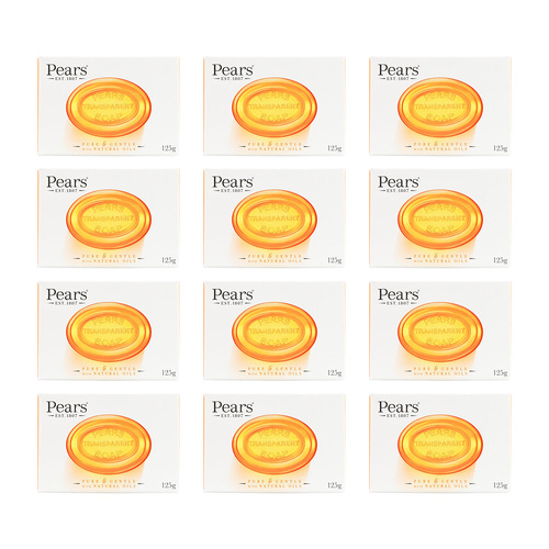 12PK Pears Pure & Gentle 125g Transparent Bar Soap Gentle Care