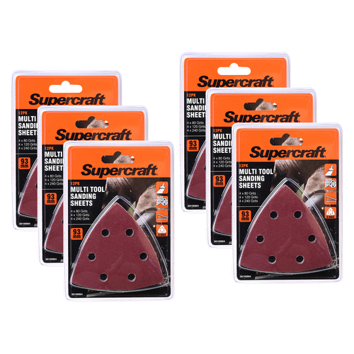 6x 12pc Supercraft Ocillating Saw Multi Tool Sanding Sheet 93mm Grit
