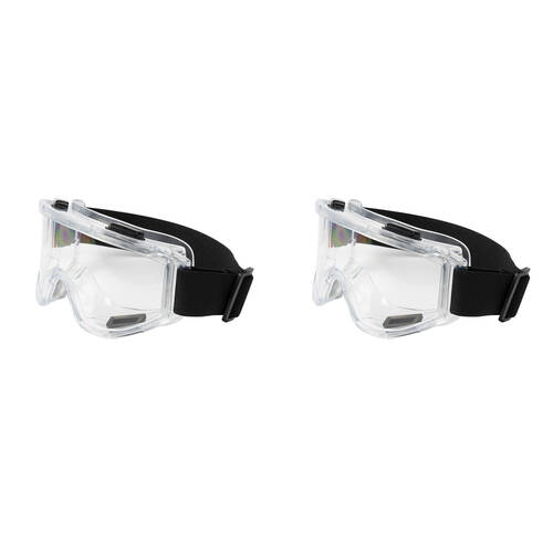 2PK Safecorp Clear PPE Safety Goggles Anti Fog UV Resistant Direct Vent Black
