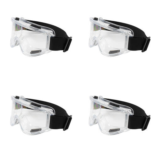 4PK Safecorp Clear PPE Safety Goggles Anti Fog UV Resistant Direct Vent Black