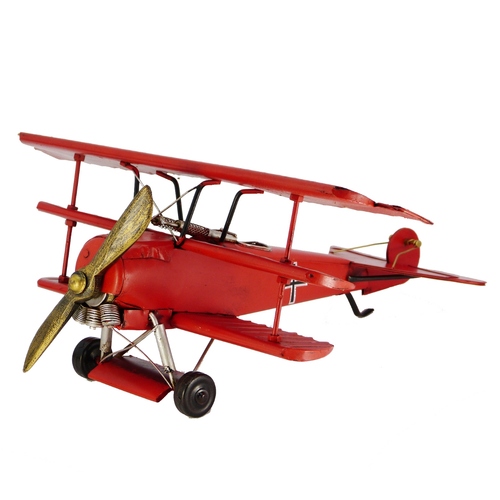 Boyle 37.5cm Ornament Red Baron Plane Metal Decor Red