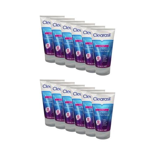 12PK Clearasil Skincare Deep Pore Scrub Ultra Rapid Action 2% Salicylic Acid 150ml