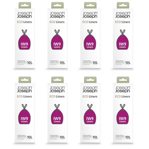 8x 20pc Joseph Joseph IW9 10L Eco Liners Trash Bag For Arc Pedal Bins Grey