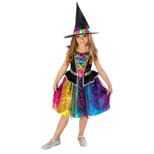 Barbie Witch Costume Halloween Dress w/ Hat Kids Size 7-8