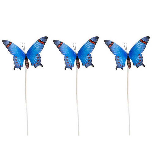 3PK Medium Butterflies Stake 67x14cm Multicoloured Assorted