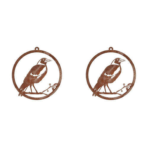 2PK Steel Single Ring Aussie Birds Outdoor Decor 30cm Rust Assorted