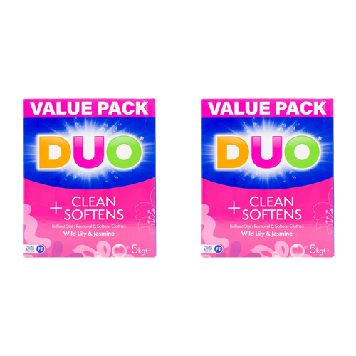 2PK Duo Laundry Powder Wild Lily & Jasmine Cleans Softens Top Loader 5kg