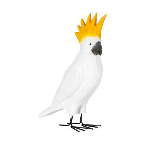 A.FRESCO Timber Cockatoo Indoor Home Decoration 27x20cm White/Yellow