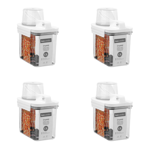4PK Boxsweden Crystal 1.1L Keep Fresh Dispensing Container w/ Measuring Cup