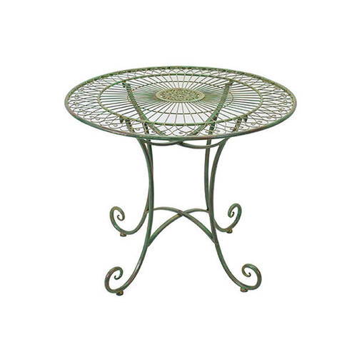 A.FRESCO Steel Florentine Metal Table Outdoor Furniture 90cm Antique Green