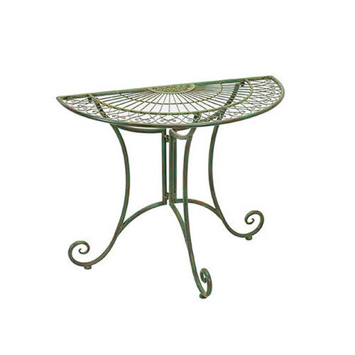 A.FRESCO Coated Steel Florentine Half Table Outdoor Furniture 75x90cm Green