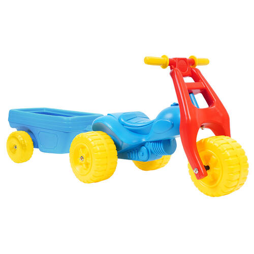 Avoca Junior ATV Ride On w/Trailer - Blue, Red & Yellow