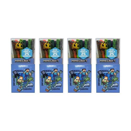 4PK Minecraft Theme Desk Caddy w/25 Colour Markers Kids Art/Craft Accessory