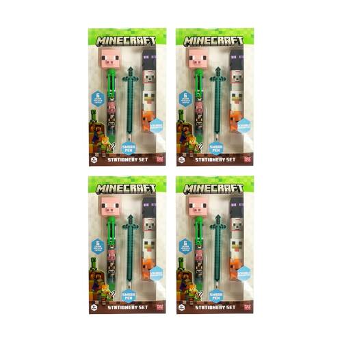 4PK Minecraft Theme Kids Stationery Set w/Pens & Highlighters Fun Gift 3y+