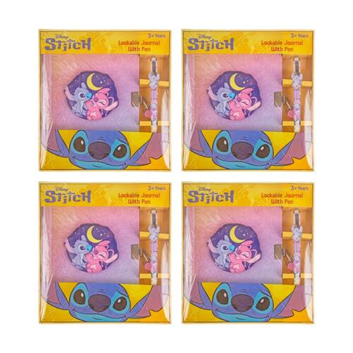 4PK Disney Stitch Lockable Squishy Journal w/Matching Pens Kids Stationery 3y+