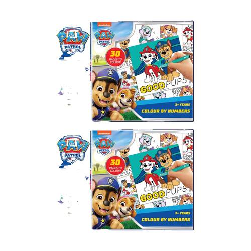 2PK Paw Patrol Colour by Numbers Kids Art Kit w/12 Markers 30 Colouring Pages 3y+