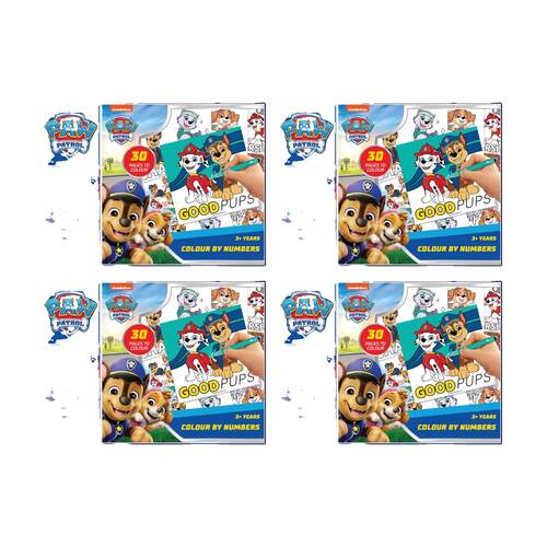 4PK Paw Patrol Colour by Numbers Kids Art Kit w/12 Markers 30 Colouring Pages 3y+