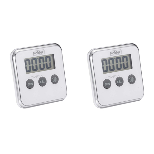 2PK Polder LCD Display 100 Minute Digital Kitchen Timer 8cm - White
