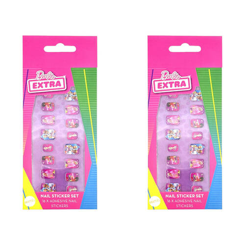 2x 16pc Disney Barbie Extra Range Nail Sticker Art Decals Adhesive Stickers Pink