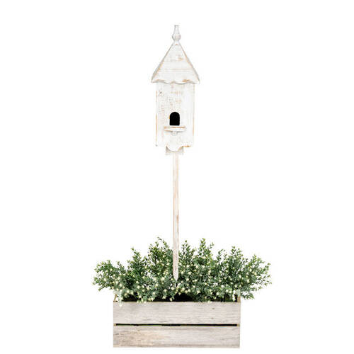  Pine Timber Outdoor Garden Bird House Stake 165x20cm White Wash 