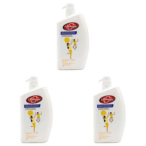 3PK Lifebuoy 1L Antibacterial Body Wash Bath Soap Lemon Fresh