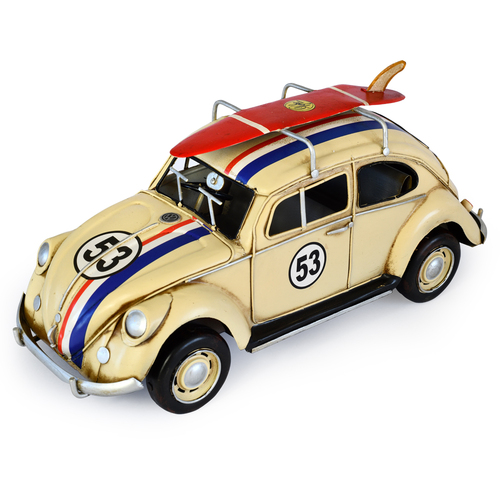 Boyle 34cm Volkswagen Beetle 53 w/ Surfboard & Race Stripes Ornament