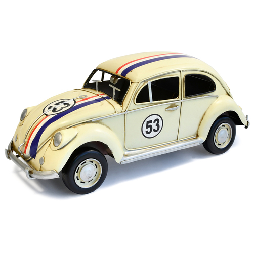 Boyle 1934 Beetle Car 53 w/Racing Stripes Metal Ornament - Cream 34cm
