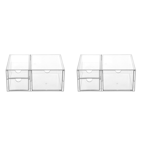 2x Boxsweden 25.5cm Crystal 3 Drawer Station Shelf Clear