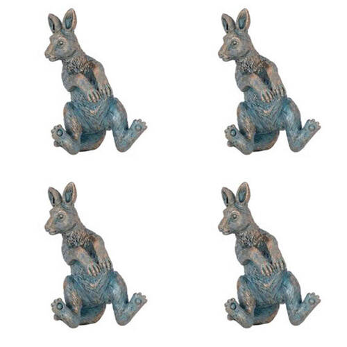 4PK Polyresin Kangaroo Planter Pot Sitter Ornament Aged Brass