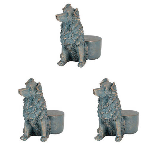 3PK Polyresin Border Collie Dog Planter Pot Feet Riser Aged Brass