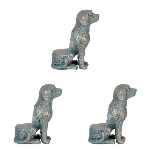 3PK Polyresin Labrador Dog Planter Pot Feet Riser Aged Brass