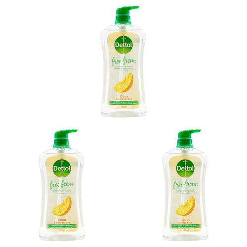 3PK Dettol Free From 950ml Shower Gel Liquid Bath Soap Citrus Scent