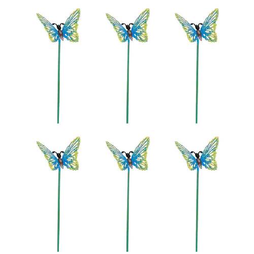 6PK Butterfly Sticks Small Outdoor Decor 34cm Multicoloured Assorted