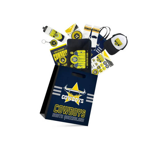 NRL North Qld Cowboys Showbag with Duffle Bag Drink Bottle Cap - 8y+