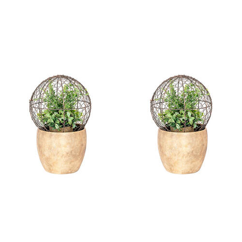 2PK Medium Wire Mesh Metal Ball Topiary Plant Frame 24x22cm Rust Copper