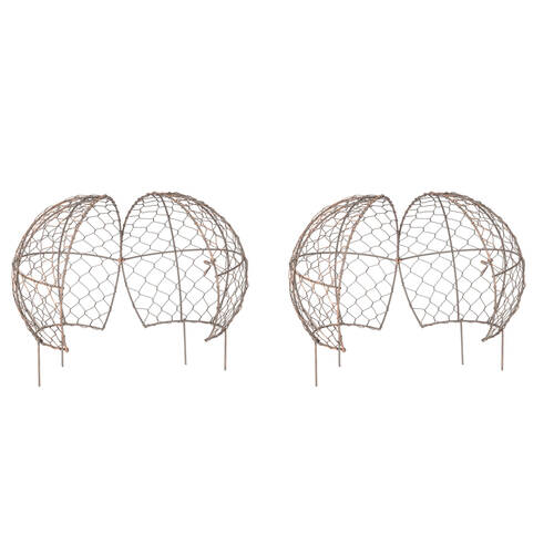 2PK Small Wire Mesh Metal Ball Topiary Plant Frame 16x15cm Rust Copper
