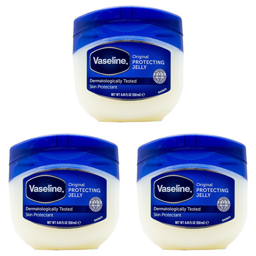 3PK Vaseline 250ml Pure Petroleum Jelly Jar Moisturiser Orginal