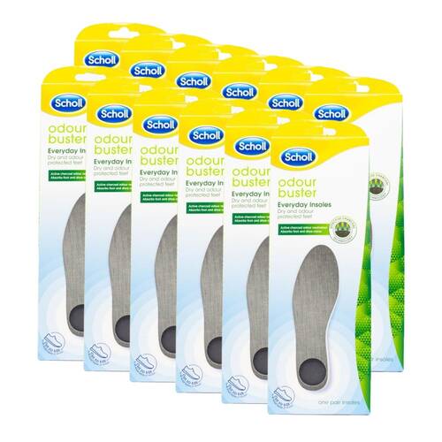 12PK Scholl Odour Buster Everyday Insoles Effective Charcoal Technology Pair