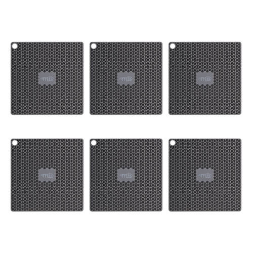 6PK Appetito Silicone Square Trivet Table Mat 17.3cm - Charcoal