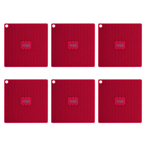 6PK Appetito Silicone Square Trivet Table Mat 17.3cm - Red