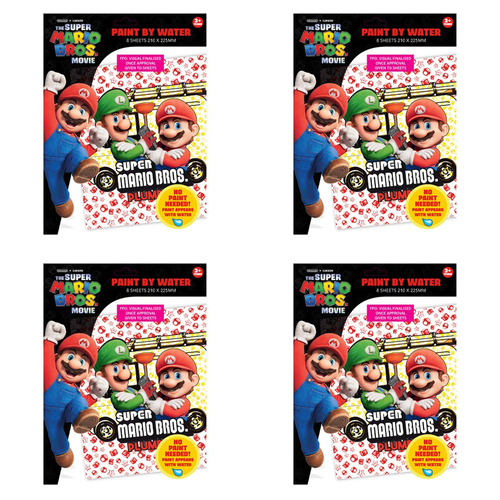 4x 8PK Super Mario Kids Paint By Water Sheets Art Kit 3y+
