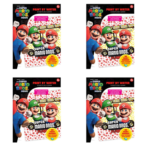 4x 8PK Super Mario Kids Paint By Water Sheets Art Kit 3y+