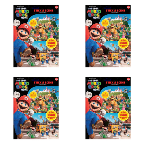 4x 40pc Super Mario Kids Stick A Scene Reusable Stickers Activity Set 3y+