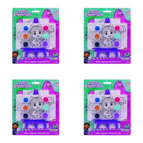 4PK Gabbys Dollhouse Kids Mini Canvas Painting Kit 3y+