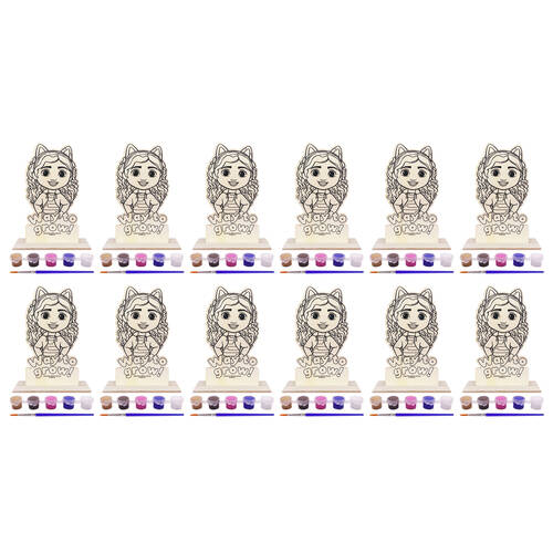 12PK Gabbys Dollhouse Paint Your Own Wooden Character Kids Art Craft Kit 3y+