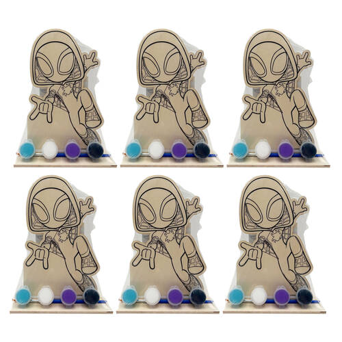 6PK Spidey & Friends Spiderman Paint Your Own Wooden Character Kids Art 3y+